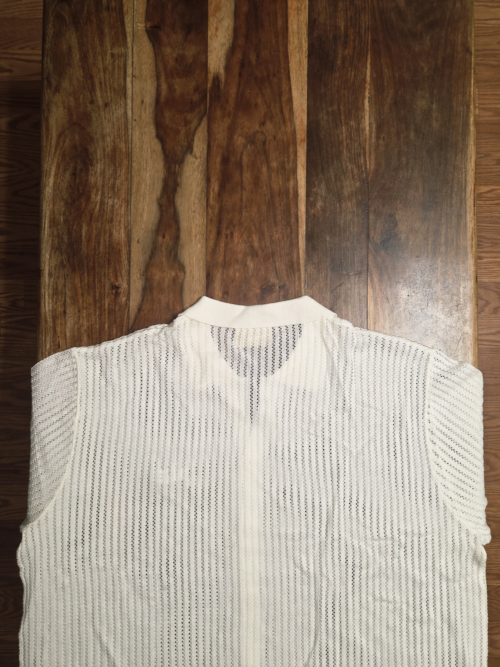 YoungLA White Open-Knit Short Sleeve Button-Down Shirt - Picture 6 of 6